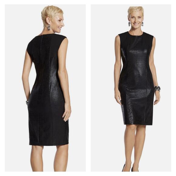 Chicos Black Ponte Embossed Snakeskin Print Jackie Dress - Chico’s Sz  3 = 16 XL - Picture 1 of 12